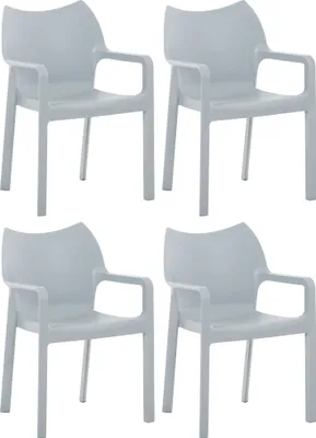 Produktbild von CLP Gartenstuhl Diva 4er Set, Kunststoff, stapelbar, wetterfest, mit Armlehnen hellgrau