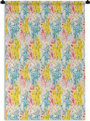 Produktbild von MuchoWow® Wandteppich Wandbehang Blumen - Farben - Pastell 90x135 cm Tapisserie Dekoration Wandtuch - Baumwolle - Wandskulptur