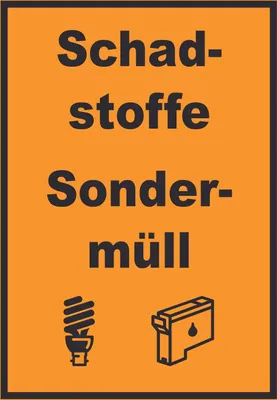 Produktbild von Schadstoffe Sondermüll Mülltrennung Schild Text Symbol Lack Tinte hochkant A0 (841x1189mm)