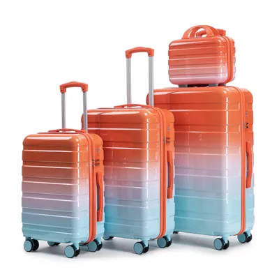 Produktbild von 4-teiliges Kofferset PC Spinner šC 14/20/24/28 Zoll Reisegep?ck mit 360¡ã Rollen, Kofferschloss & Kosmetiktasche (Rot)