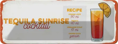 Produktbild von vianmo Blechschild 10x27 cm Tequila Sunrise Cocktail Recipe