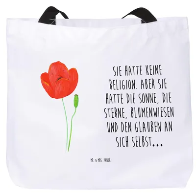 Produktbild von Mr. & Mrs. Panda Tote Bag Blume Mohnblume - Weiß - Geschenk, Mohn, Religion, Laptoptasche, Garten, Beutel, Räubertochter, Tasche, Reisetasche, Strandtasche, Motivation