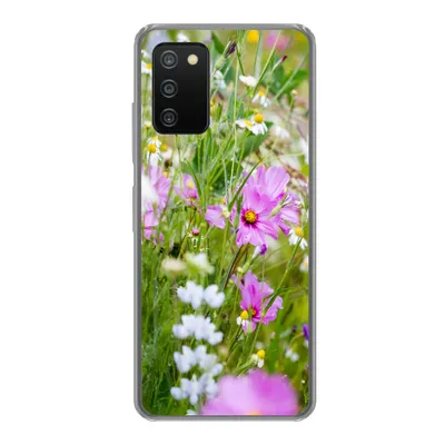 Produktbild von MuchoWow® Handyhülle Schutzhülle Hülle für Samsung Galaxy A03s Blumen - Natur - Grün - Gras - Lila - Weiß Silikon Softcase Handy Hülle - Schutz
