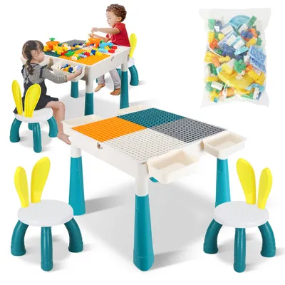 Produktbild von Clanmacy Kindertisch Mit Stühle Bausteine Kindermöbel set Kindertisch Kleinkind Spieltisch Mehrzweck Tabelle Zum Mit 251 Stück