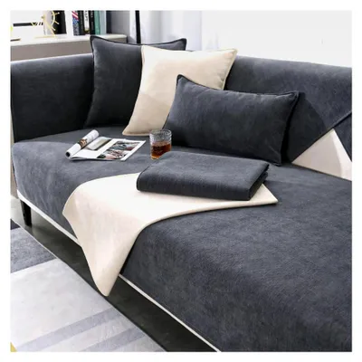 Produktbild von Sofa Überwurfdecke, Couchschoner, Sofabezug, Überwurfdecken für Sofa, Hund Katze Sofa Überwurf, L-förmiger Couchbezug, Rutschfester Sofaschoner, Dunkelgrau, 70*150CM