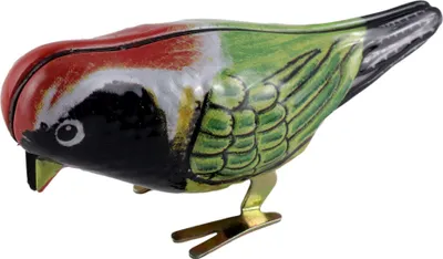 Produktbild von Blechspielzeug pickender Vogel grün 9cm stabil Blechvogel Aufziehvogel