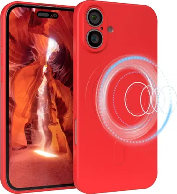 Produktbild von EAZY CASE - Silikonhülle magnetisch für Apple iPhone 16 Plus, Hülle Silikon, weich stoßfeste Magnet Handyhülle, Schutzhülle mit Kameraschutz, TPU Bumper in Rot