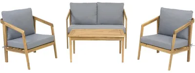 Produktbild von Gartenmöbel aus Holz mit Kissen "Presley" - 4 Sitzplätze - Grau