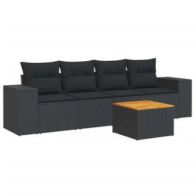Produktbild von vidaXL 5-tlg. Garten-Sofagarnitur mit Kissen Schwarz Poly Rattan
