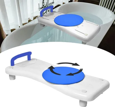 Produktbild von trmlbe Badewannenhilfe PP, Blau, mit 360° Drehplatte, Sitzfläche 75,5x34cm, höhenverstellbar 41-63cm, max. 150kg Belastbarkeit, ergonomisch & leicht zu reinigen, für Senioren