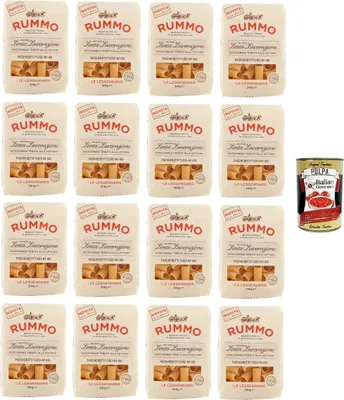 Produktbild von Rummo Paccherotti N°168 Le Leggendarie Pasta Lenta Lavorazione Teigwaren aus Hartweizengrieß Bronze-Zeichnung 16x 500gr + Italian Gourmet polpa 400g