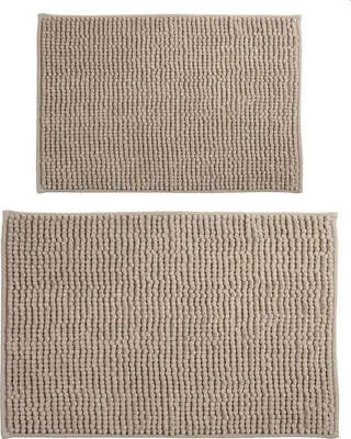 Produktbild von MSV Badteppich 2er Set Badvorleger Duschvorleger Chenille Hochflor Badematte 40x60 cm + 60 x 90 cm – Taupe