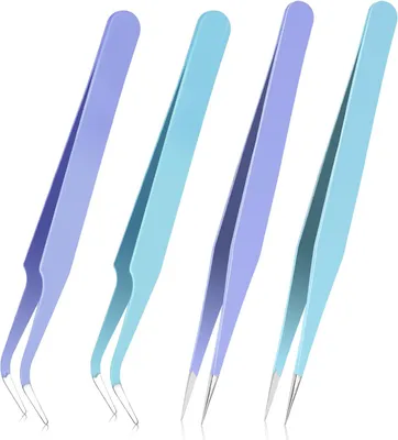 Image de Kit de pinces courbes, 4 pièces, en acier inoxydable, pour travaux de précision