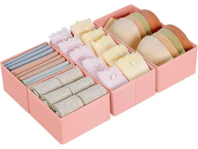 Immagine prodotto di Organizzatori per cassetti, 4 pezzi, tessuto pieghevole, rosa, 2 grandi, 2 piccoli