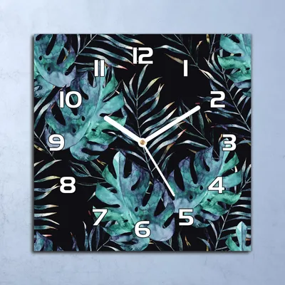 Produktbild von Deko Glasuhr Wanduhr 30x30 Tropische Blätter Quarz Küchenuhr Bürouhr