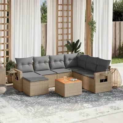 Produktbild von Design 8-tlg. Garten-Sofagarnitur mit Kissen Beige Poly Rattan, Gartensofas 2024 Neu