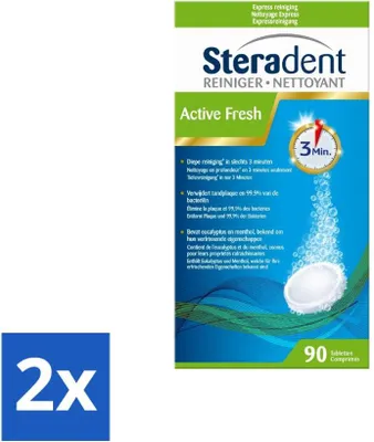 Image de Steradent - Nettoyant pour prothèses dentaires - Fraîcheur intense - Menthol et eucalyptus - 90 comprimés - Lot économique - 2 pièces