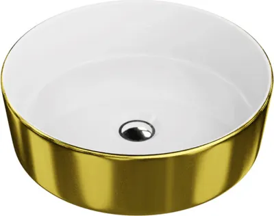 Produktbild von LAVITA Aufsatzwaschtisch Merida Gold/White | Aufsatzwaschbecken Rund | Waschbecken Ohne Überlauf und Hahnloch | Aus hochwertigem Porzellan | Waschtisch | 37x37x12 cm | Weiß/Gold
