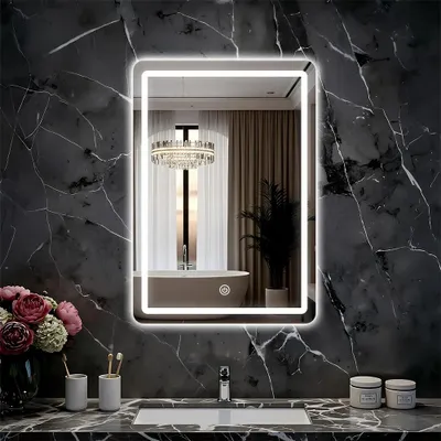 Image de Miroir de salle de bain - Miroir mural - Éclairage LED - Interrupteur tactile - 3 températures de couleur - Intensité variable - 45 x 60 cm