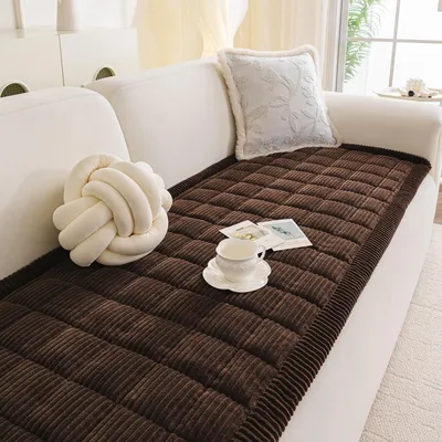 Image de Housse de canapé d'angle en forme de L, couette antidérapante, couleur chocolat, 70 x 180 cm