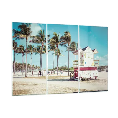 Produktbild von Bilder auf glas - 3 Teile - Strand Miami Florida - 105x70cm - Glasbilder - Wandbilder - Bilder - zum Aufhängen bereit - Wanddekoration aus Glas - Glas Bilder - Wandbild auf Glas - GCE105x70-4332