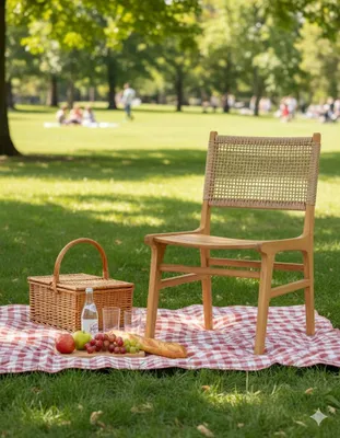 Image de Chaise de jardin élégante en bois et rotin pour l'extérieur, Image générée par une IA