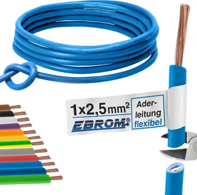 Produktbild von Aderleitung Verdrahtungsleitung - Einzelader flexibel - PVC Leitung - H07V-K 2,5 mm² - Farbe: hellblau - viele Längen in 5 Meter-Schritten lieferbar, Ihre Länge: nach Auswahl