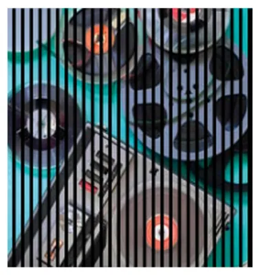 Produktbild von Akustikpaneele mit Digitaldruck Tape02 19 x 1133 x 1195 mm Musik Kassettenspieler MDF PET-Fasern Wandpaneele Grün Grau 2 Einzelplatten