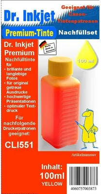 Produktbild von CR57Y - yellow - Dr.Inkjet Premium Nachfülltinte 100ml für Canon Druckerpatronen CLI551Y