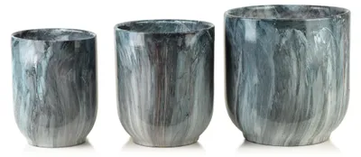 Zdjęcie produktu dla Zestaw doniczek ceramicznych Mondex Neva Marble 28x28x29/23,5x23,5x26,5/19x19x24,5 cm, niebieskie, 3 sztuki