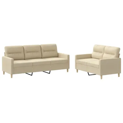 Produktbild von vidaXL 2-tlg. Sofagarnitur mit Kissen Creme Stoff
