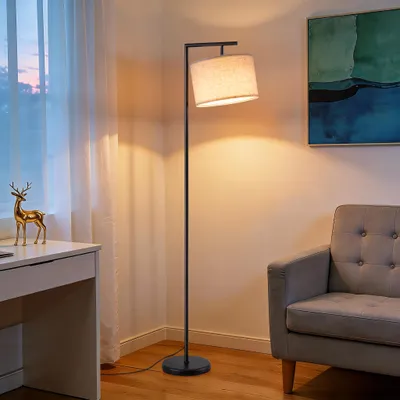Produktbild von EDISHINE Stehlampe Bogenlampe Wohnzimmer mit LED-Glühbirne, mit Leinenschirm verstellen, Standleuchte Schwarz