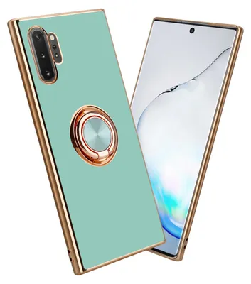 A turquoise phone case with a gold ring stand is shown diagonally next to a smartphone.