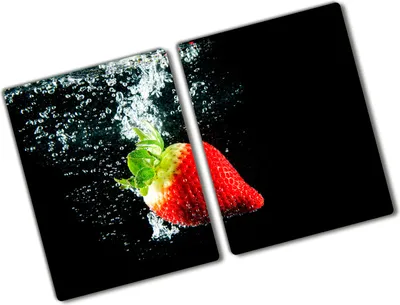 Produktbild von Tulup Glas Herdabdeckplatte - 2x40x52 cm - Glaskeramikkochfeld-Abdeckung Spritzschutz Glasabdeckplatte Kochplattenabdeckung und Schneidebrett - Zweiteilig - Essen & Getränke - Erdbeere Wasser - Rot