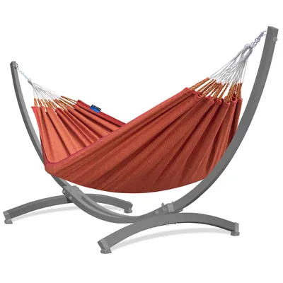 Produktbild von Potenza Outdoor Hängematte mit Verzinkter Tytan Gestell für 2 Personen I 100% Baumwolle Doppelhängematte 230x160 cm, 200kg I Hängemattengestell 350kg