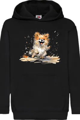 Zdjęcie produktu dla Dziecięca Bluza Z Kapturem Funny Dogs Breeds Pomeranian Dog Breed, 12-13 Jahr - 152 / Czarny