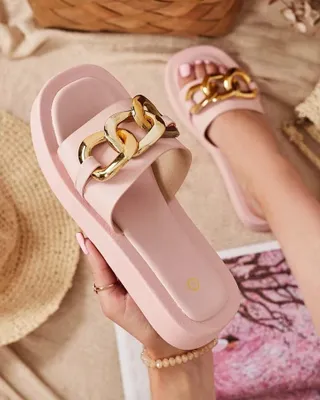 Produktbild von Rosafarbene Damenhausschuhe mit goldener Kette Reteris - Schuhe, Größe 39