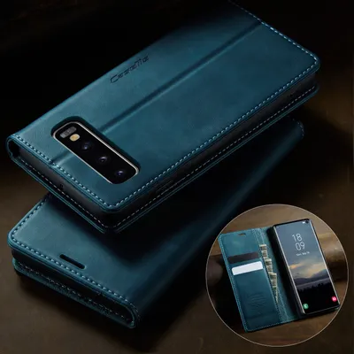 Produktbild von Handyhülle für Samsung Galaxy S10 Hülle Leder mit RFID Schutzhülle Klapphülle Magnet Kartenfach Standfunktion Blau