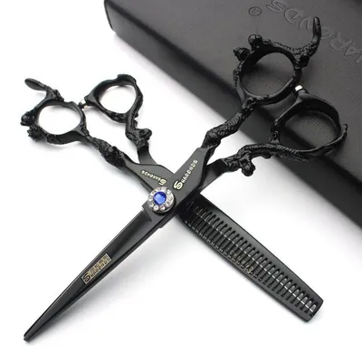 Image de Ensemble de ciseaux de coiffure, 6 pouces, en acier inoxydable JP440c, comprenant 2 pièces