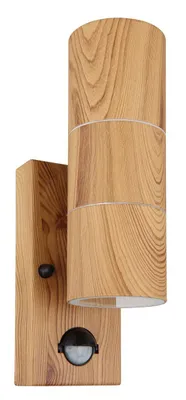 Produktbild von Globo Lighting Außenleuchte Edelstahl holzoptik, Glas klar, Sensor inkl., IP44, BxH: 70x215mm, AL: 110mm, exkl. 2x GU10 35W 230V