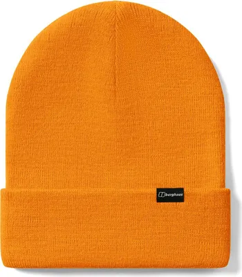 Orangefarbene Berghaus Inflection Beanie mit Umschlag und kleinem schwarzem Logoetikett