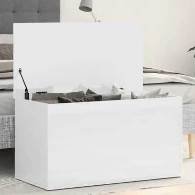 Produktbild von vidaXL Úložná truhlica s vysokým leskom biela 84x42x46 cm Drevo Materiál