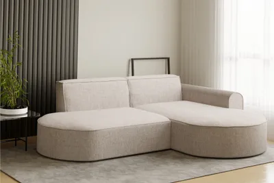 Produktbild von Ecksofa Designersofa BONDY in Stoff Neve Beige Ottomane Rechts
