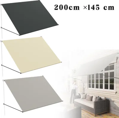 Obrázok produktu pre LZQ Markíza, výsuvná markíza s padacím ramenom, 200 x 145 cm, ochrana proti UV žiareniu a poveternostným vplyvom, ochrana proti slnku pre okno na balkóne terase, vrátane montážneho materiálu, béžová