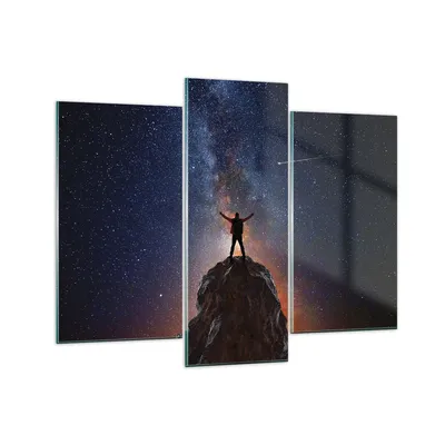 Produktbild von Bilder auf glas - 3 Teile - Kosmos Maßstab Mensch - 130x100cm - Glasbilder - Wandbilder - Bilder - zum Aufhängen bereit - Wanddekoration aus Glas - Glas Bilder - Wandbild auf Glas - GCB130x100-4786