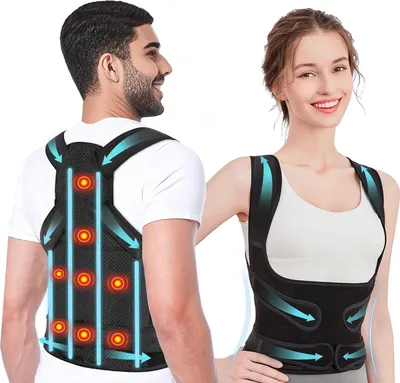 Image de Correcteur postural pour femmes et hommes - Support dorsal réglable - 8 aimants - Noir - Taille S