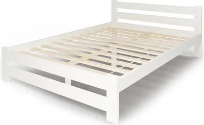 Produktbild von Holzbett 120x200 cm mit Lattenrost Modern Bett Bed Kiefer Massiv Bettgestell Doppelbett Massivholzbett Klassisch | Boho Landhaus Kopfteil mittel weiß