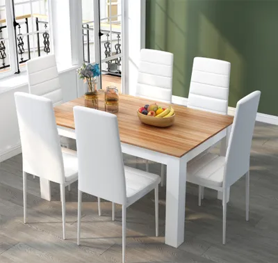 Produktbild von Mondeer Esstischset Essgruppe Esszimmergruppe mit 6 Stühlen Esstisch aus Holz Küchentisch Natur+Weiß