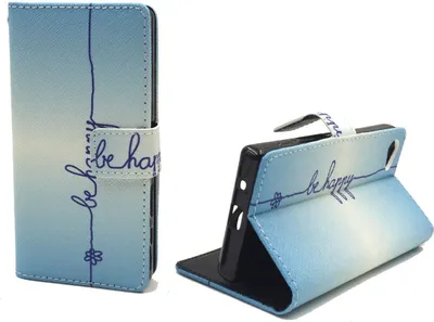Produktbild von Handyhülle Tasche für Handy Sony Xperia Z5 Compact Schriftzug Be Happy Blau