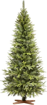 Image de FAIRYTREES : Sapin de Noël, variété Nordmann Premium, 220 cm, éléments naturels moulés par injection, fabriqué dans l'UE, sapin de Noël avec support en bois de frêne fabriqué à la main